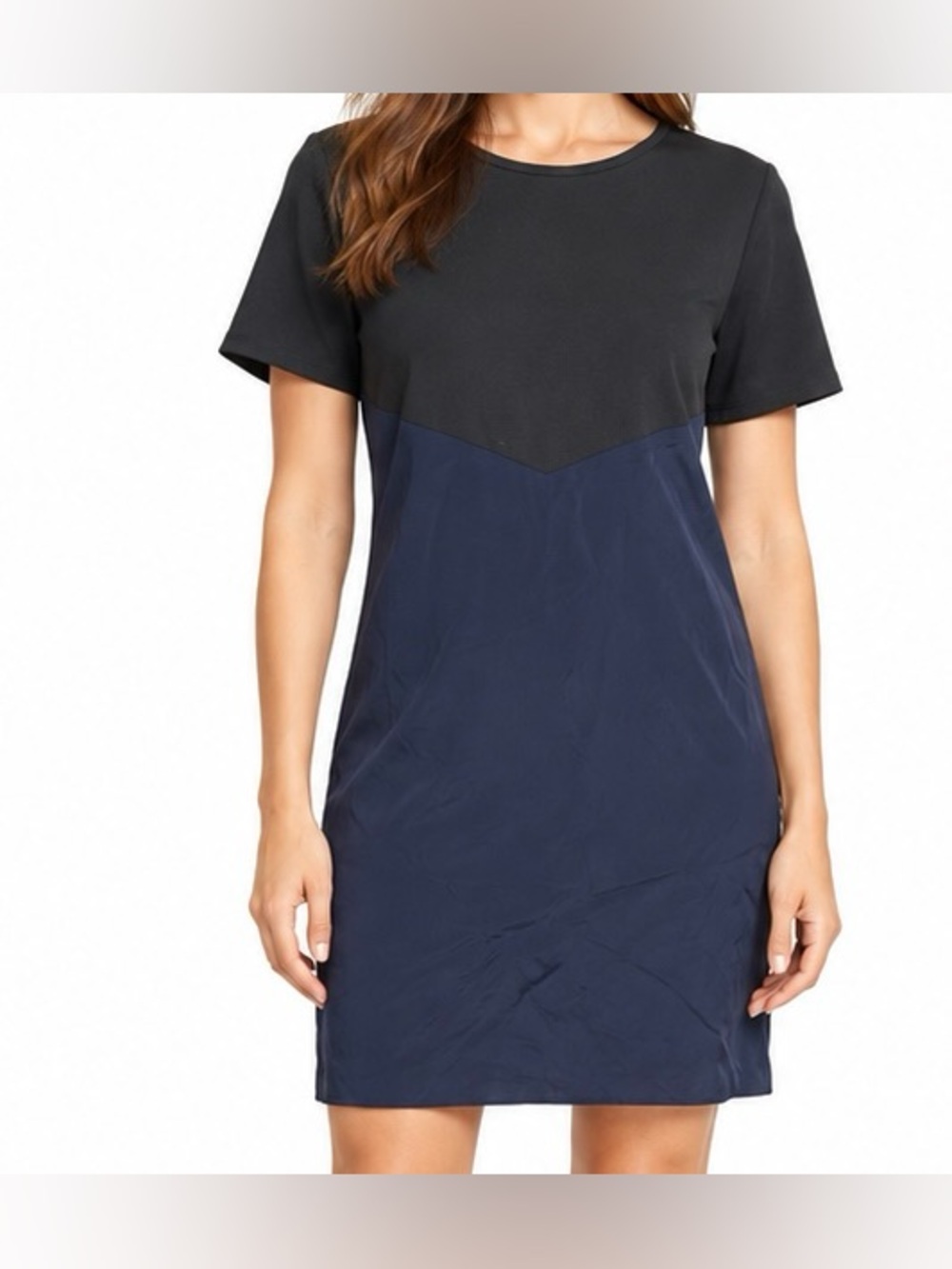 Elorie Black Navy Silk Colorblock Shift Mini Dress Size 6